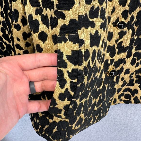 Lovely Jacket Womens Size 12 Tan Black Polyester Blend Leopard Print Button Up - Picture 5 of 13